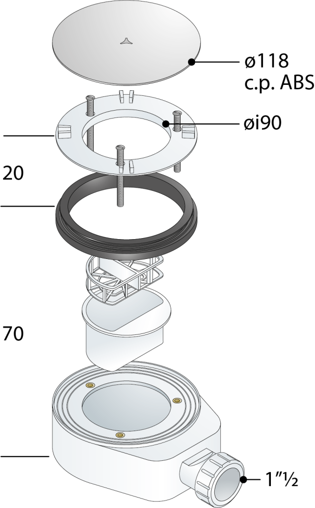 Piletta di scarico per lavabo e bidet in acciaio cromato diam 40 mm